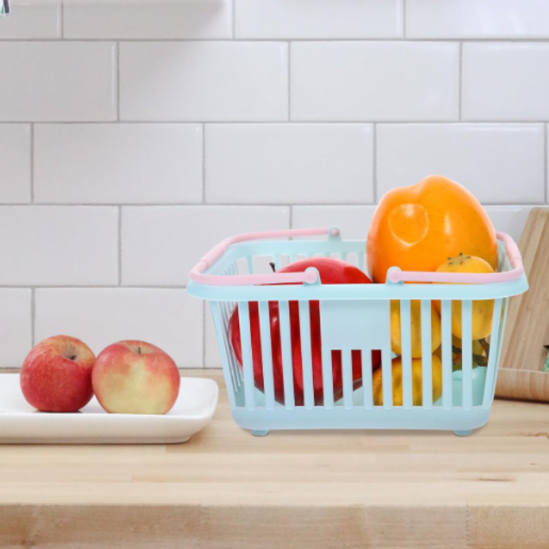 Small Mini Plastic Shopping Basket with Handles – Rectangular Grocery Storage Basket, Open Top Utility Organizer (Pack of 1)