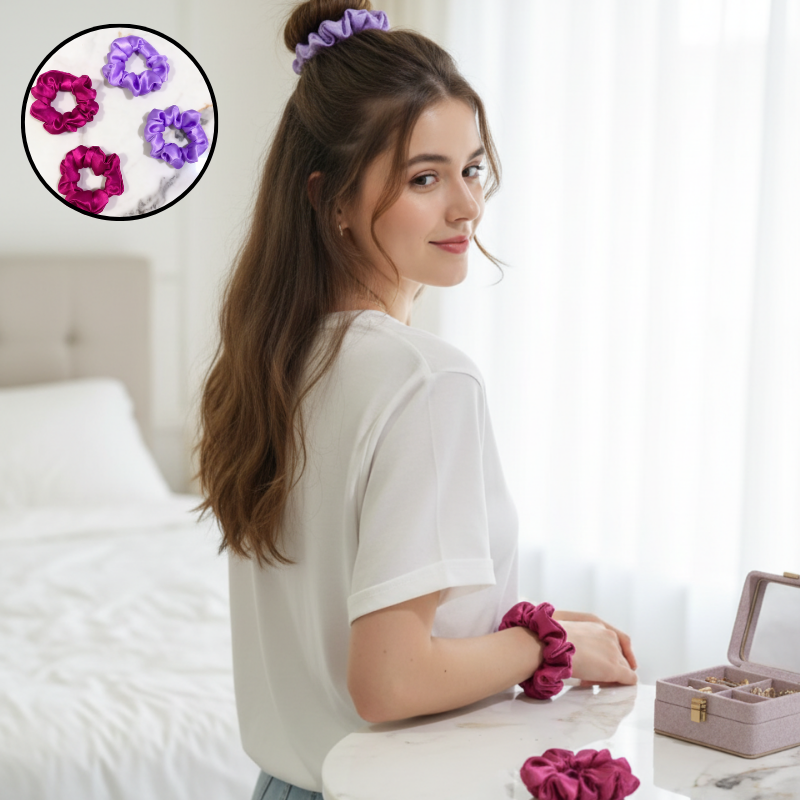 Satin Hair Scrunchies – Soft Hair Scrunchies for Women & Girls(Small Size Random Colors-Pack of 2)