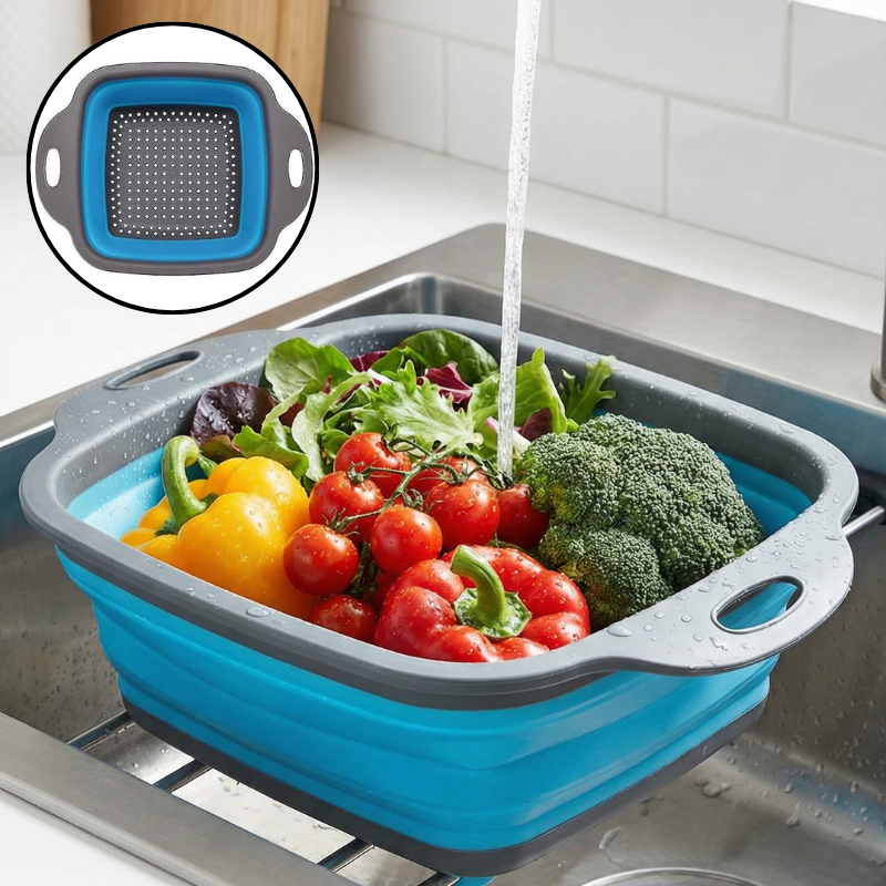Silicone Foldable Drain Basket – Multipurpose Washing Strainer & Storage Organizer for Fruits & Vegetables