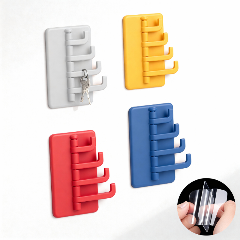 Rotatory Multi-Purpose 4-Hook with Adhesive Sticker – Kitchen & Home Use (Random color-Pack of 1)
