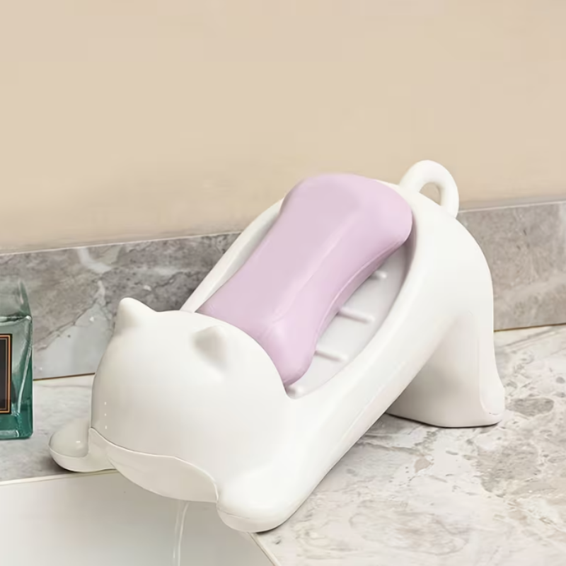 Dog Shaped Soap Dish Tray – Cute Bathroom Soap Holder with Drainage | Durable Plastic Soap Stand for Bathroom & Kitchen