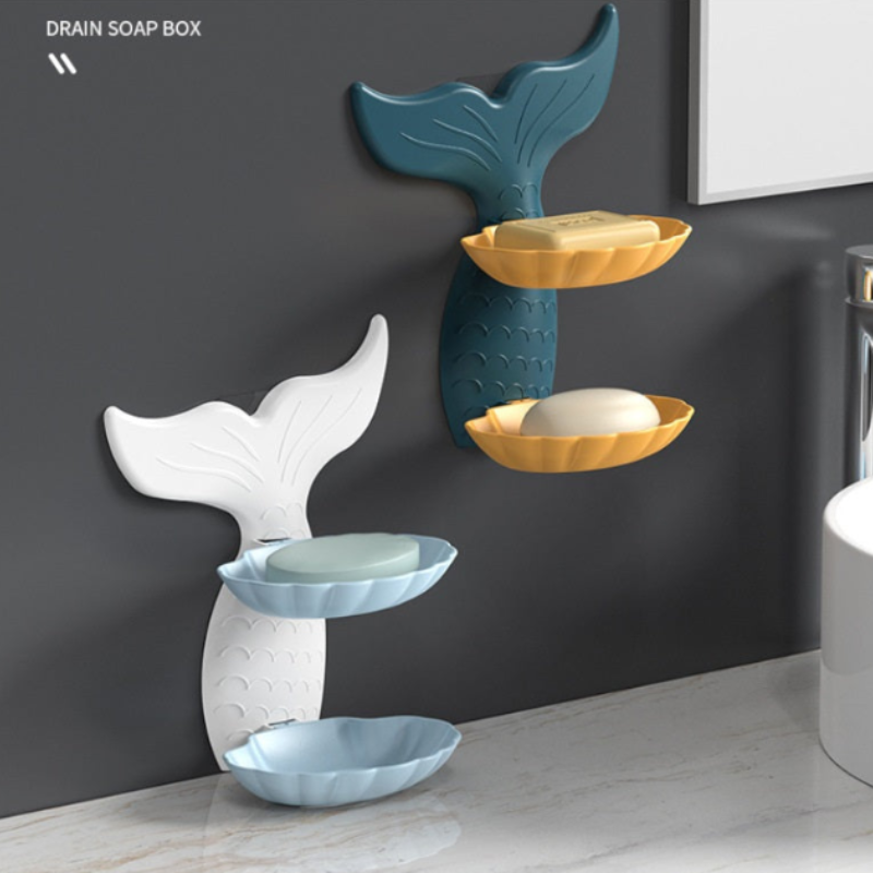 Mermaid Double Layer Soap Tray – Self-Adhesive Bathroom Soap Holder, Mermaid-Shaped Stand (Random color-Pack of 2)