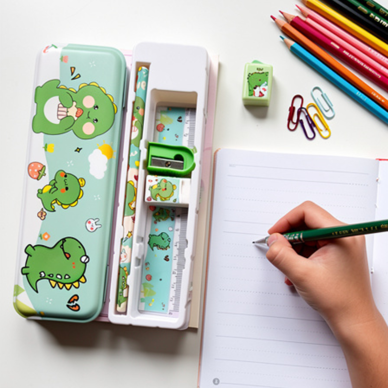 Multifunctional School Pencil Box Stationery Set – Pencil Case with Pencil, Sharpener, Eraser & Ruler (Random Theme-5-Piece Set)