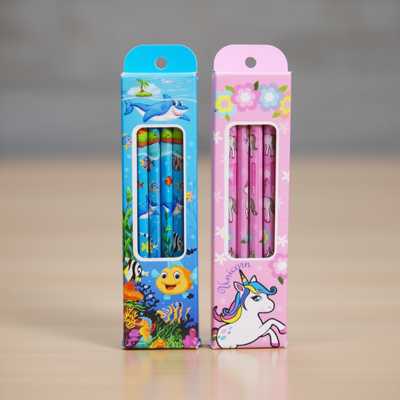 12 Pcs Pencil Set | Random Design Printed Wooden Pencils | Cute & Colorful Stationery for Kids, School & Office