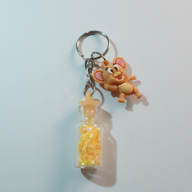 12 Pcs Jerry Cartoon Character Glitter Bottle Charm Keychain