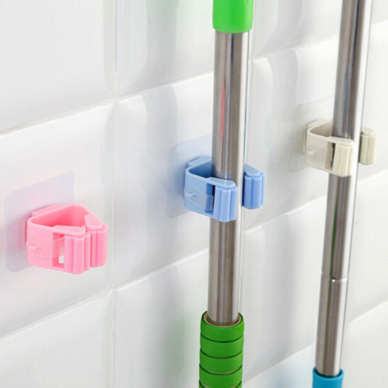 4 Pcs Wall Mounted Mop Holder with Strong Adhesive Sticker – Space Saving Broom & Mop Organizer Hook