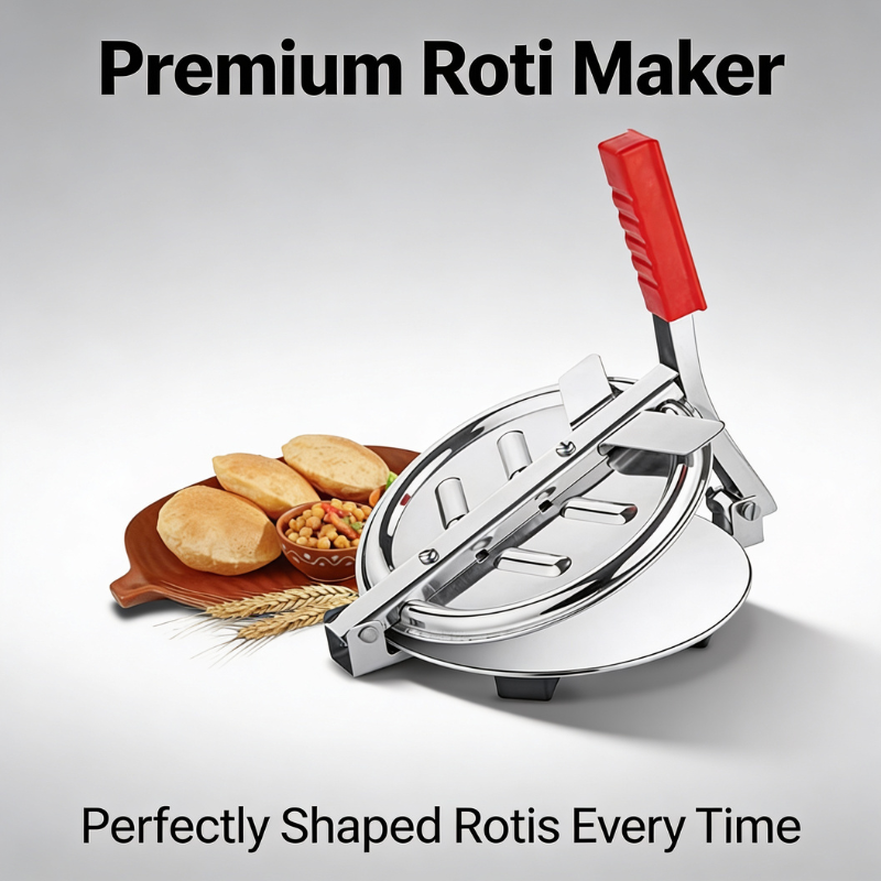 Heavy Quality Stainless Steel Puri Maker Press (6.5-Inch Dia) – Manual Roti Press with Handle | Papad, Khakhra & Chapati Maker