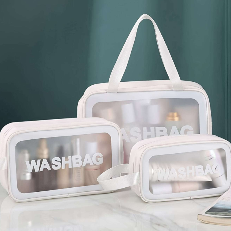 3PCs PVC Waterproof Toiletry Bag Set – Large Capacity Travel Makeup & Cosmetic Organizer, Portable Handheld Storage for Men & Women