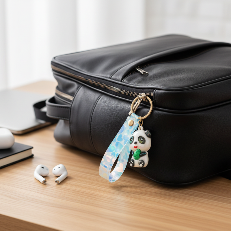 1 Pcs Cute Panda Keychain with Strap – Adorable Panda Bag Charm, Backpack & Key Accessory for Kids & Teens