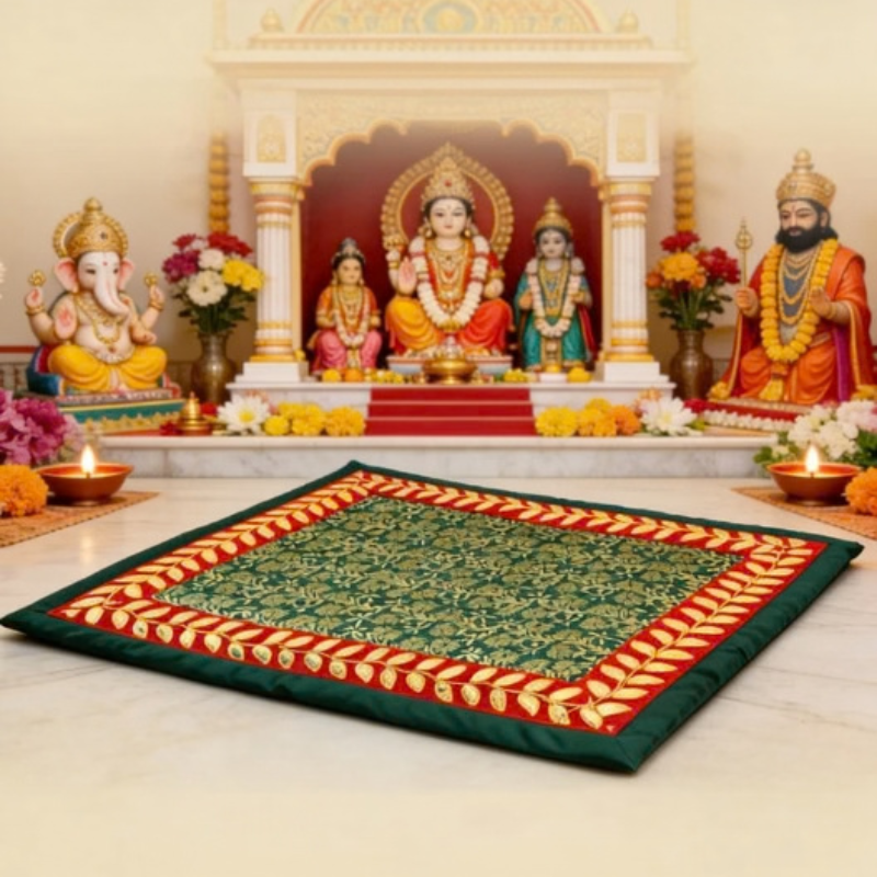 Puja Aasan Mat 80 × 80 cm – Soft Fabric Prayer Mat for Meditation, Puja & Religious Rituals