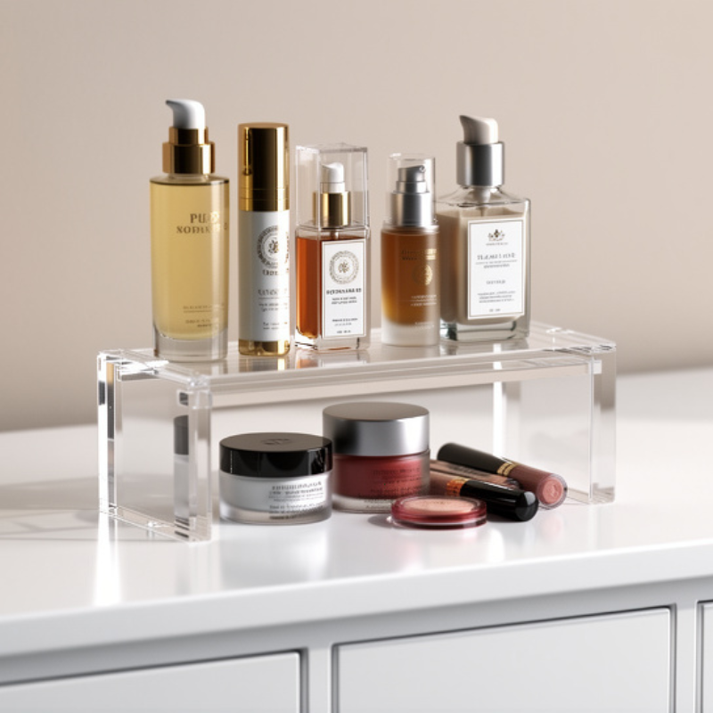 Transparent Stackable Desktop Storage Rack – Multi-Purpose Organizer for Office, Makeup & Home (Pack of 1)