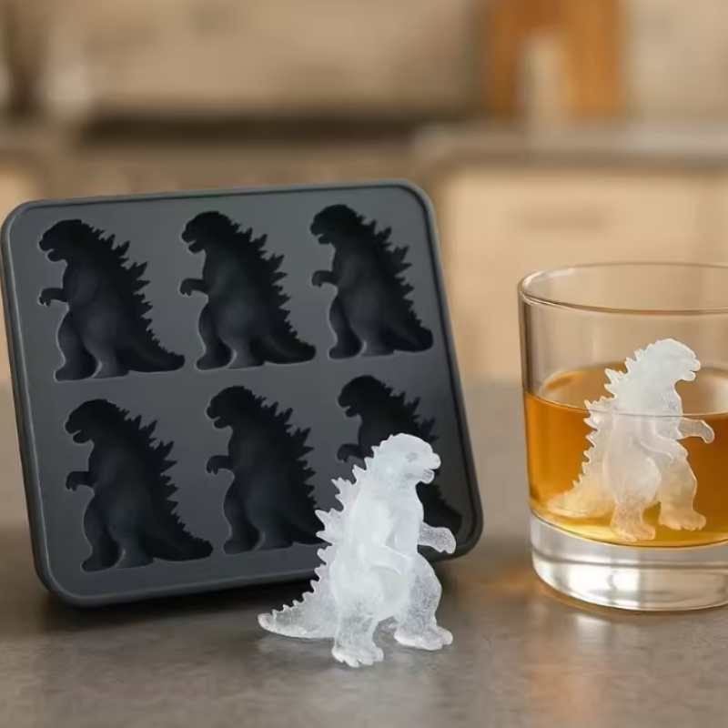 6 Cavity Dinosaur Ice Cube Tray with Lid – Fun Silicone Ice Mold for Drinks & Desserts (Random Color- Pack of 1)