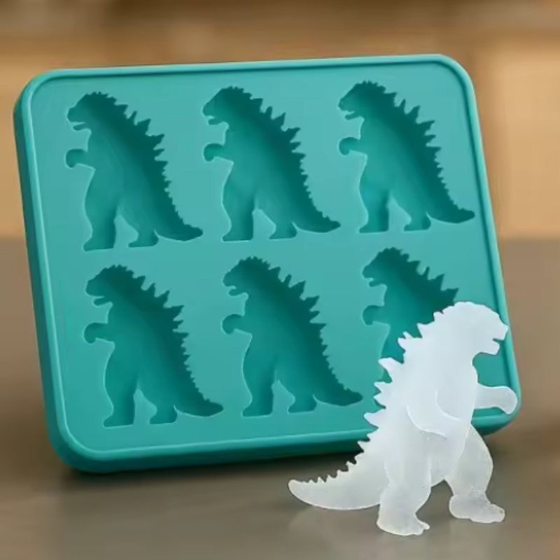 6 Cavity Dinosaur Ice Cube Tray with Lid – Fun Silicone Ice Mold for Drinks & Desserts (Random Color- Pack of 1)