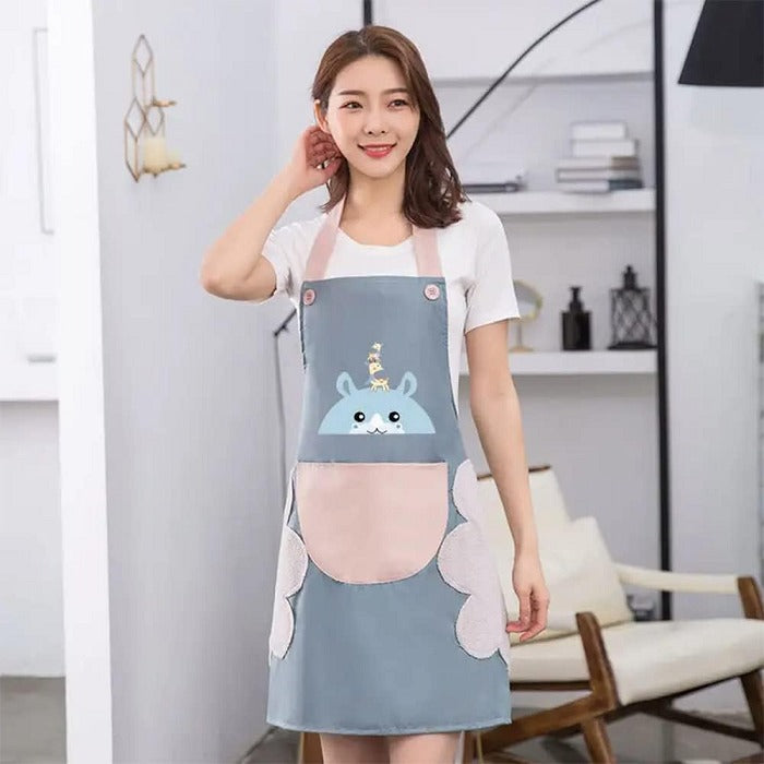 Cute Cartoon Print Kitchen Apron With Pocket