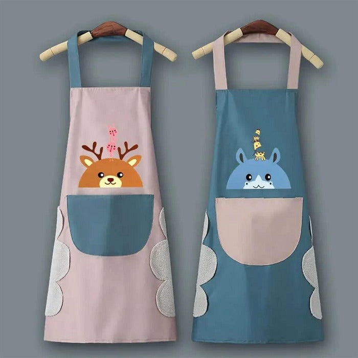 Cute Cartoon Print Kitchen Apron With Pocket