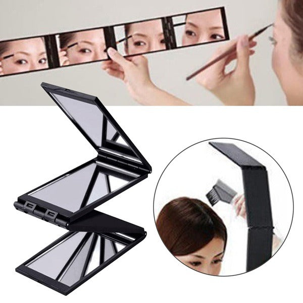 Four Sided Folding Mirror, 4 Panel Expandable Mirror Travel Barbering Height Adjustable Mirror for Hair Cutting/Styling and Makeup (Random Colour)