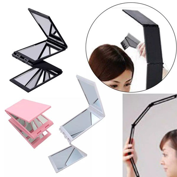 Four Sided Folding Mirror, 4 Panel Expandable Mirror Travel Barbering Height Adjustable Mirror for Hair Cutting/Styling and Makeup (Random Colour)