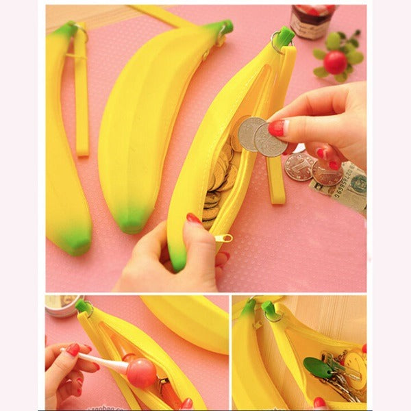 Banana Shape Silicone Pencil Case, Cute Silicone Banana Coin Pencil Case Holder Coin Purse make up Bag, Yellow