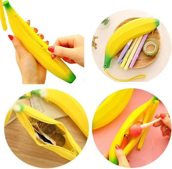 Banana Shape Silicone Pencil Case, Cute Silicone Banana Coin Pencil Case Holder Coin Purse make up Bag, Yellow