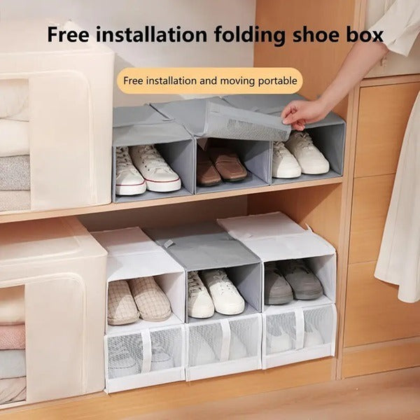 Foldable Shoe Box, Shoe Storage Boxes for Closet Small Space, Foldable Sneaker Storage Boxes