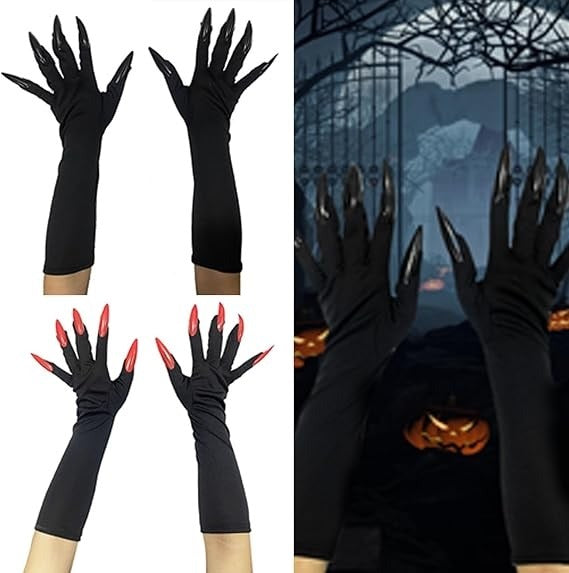 Halloween Ghost Gloves (1Pair), Halloween Gloves Long Fingernails Gloves, Halloween Witch Gloves Devil Ghost Gloves