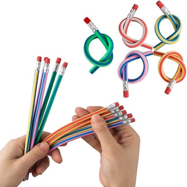 5pcs Striped Flexible Pencil, Flexible Soft Pencil Colorful Stripe Soft Pencils with Eraser as Gift for Students or Children