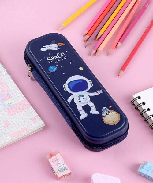 Cartoon Printed Pencil Pouch, Multipurpose 3D Space and Astronaut Design Printed with Zipper Closer Pencil Case for Boys and Girls Stationery Box