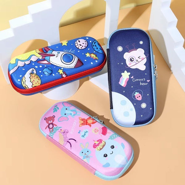 Cartoon Printed Pencil Pouch, Multipurpose 3D Space and Astronaut Design Printed with Zipper Closer Pencil Case for Boys and Girls Stationery Box