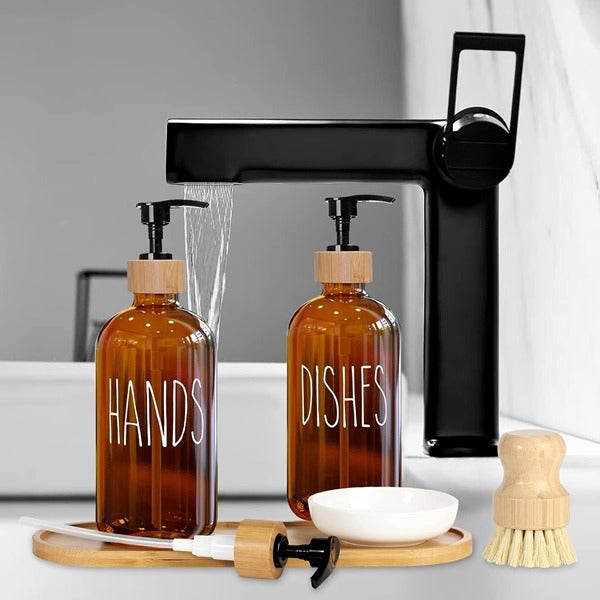 2Pcs 500ml Glass Soap Dispenser, 500ml Soap Dispenser Bathroom, 2 Pack, Refillable Liquid Glass Soap Dispenser Set for Soap and Lotion