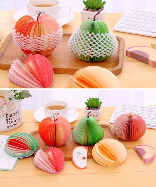 Fruit Shape Sticky Notes (Pack of 2 Pcs), 3D Fruit Memo Pad Self-Adhesive Sticky Notes Office School Supply Pear