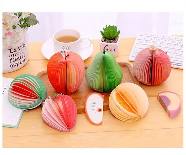 Fruit Shape Sticky Notes (Pack of 2 Pcs), 3D Fruit Memo Pad Self-Adhesive Sticky Notes Office School Supply Pear