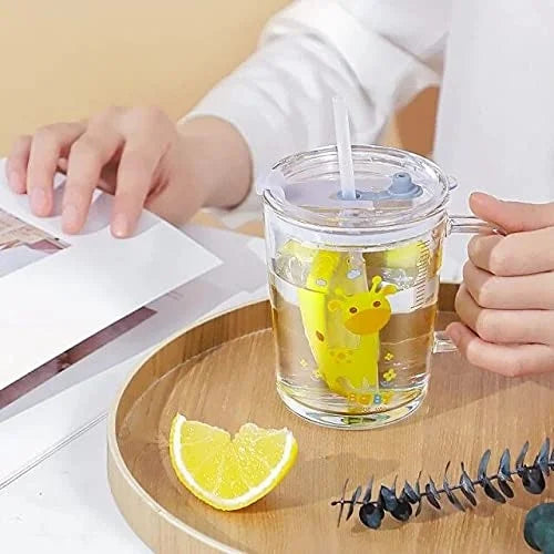 400ml Random Design Glass Cup With Straw