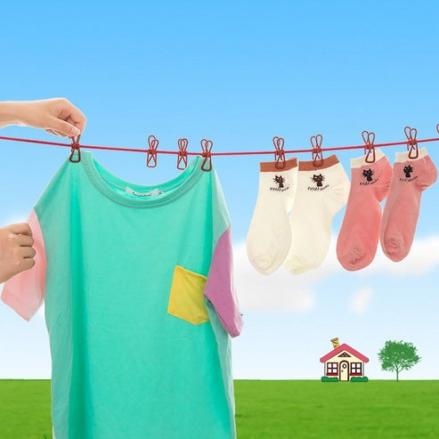12 Clip Cloth Drying Rope – Strong Nylon Travel Clothesline with Stain ...