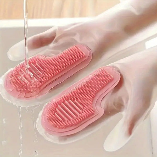 Waterproof And Non-slip Kitchen Cleaning Brush Gloves