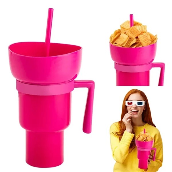 2 in 1 Snack Bowl & Drink Cup with Straw, Portable Stadium Tumbler Snacks Cup, Snack Bowl for Living Room, Bedroom, Travel | 1 Snack and Drink Cup