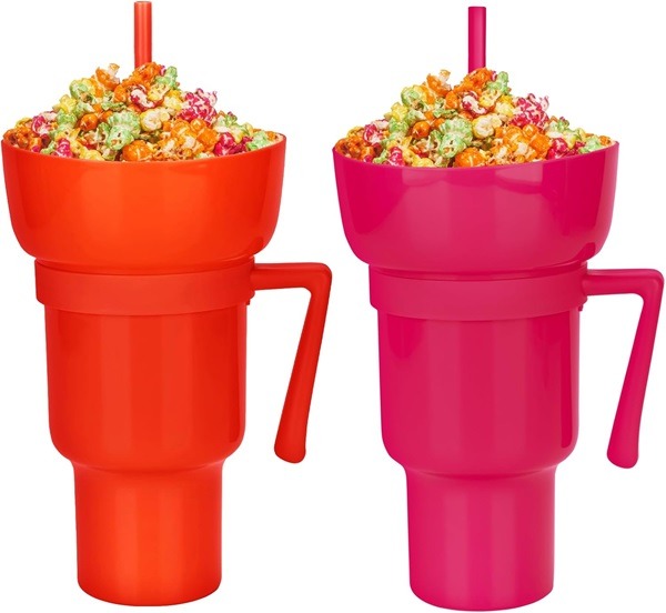 2 in 1 Snack Bowl & Drink Cup with Straw, Portable Stadium Tumbler Snacks Cup, Snack Bowl for Living Room, Bedroom, Travel | 1 Snack and Drink Cup