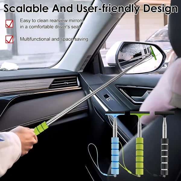 Multifunctional Telescopic Mirror Cleaning Wiper, Telescopic Glass Cleaner Tool, Car Rearview Mirror Wiper &amp; Scraper, Retractable Vehicle Glass Cleaner, Auto Accessories Squeegee Cleaner Tool