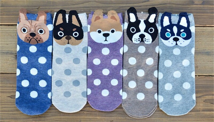 Polka Dot Dog Face Design Cotton Socks