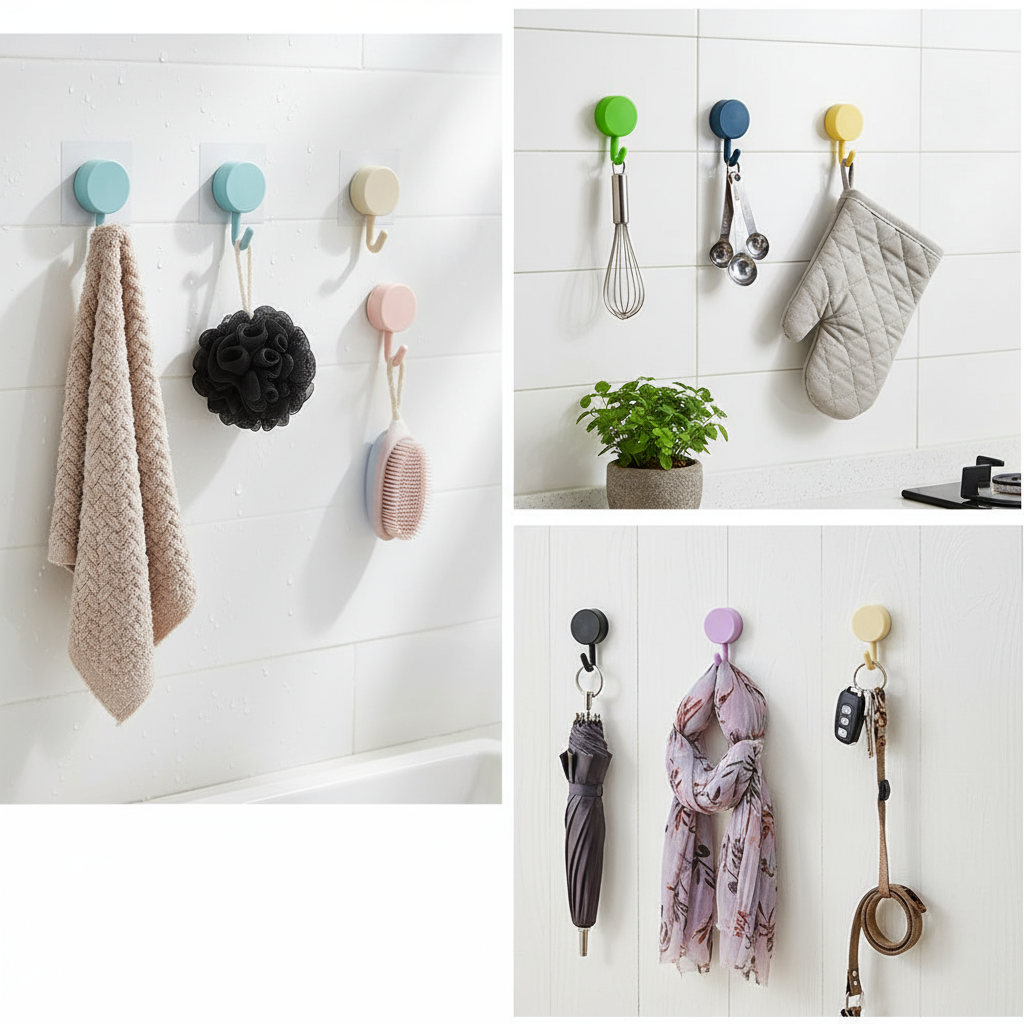 Wall Hooks Multi-Color Set – 10 Round Hooks for Home Organization, Self-Adhesive Wall Hangers for Keys, Towels, Kitchen & Bathroom