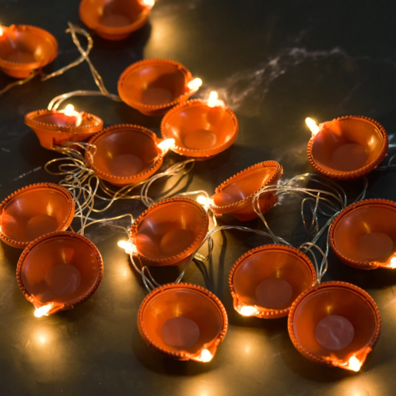 Warm White Diya String Lights | LED Decorative Diya Lights for Diwali, Home & Festive Décor