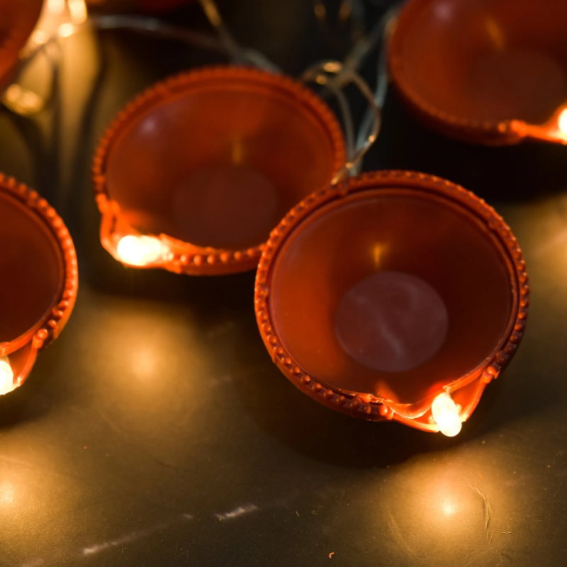 Warm White Diya String Lights | LED Decorative Diya Lights for Diwali, Home & Festive Décor