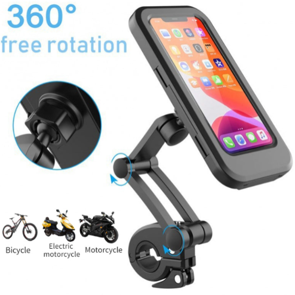 Waterproof Motorcycle Mobile Phone Holder – 360° Rotating Bike Mount for Cell Phones (Pack of 1)