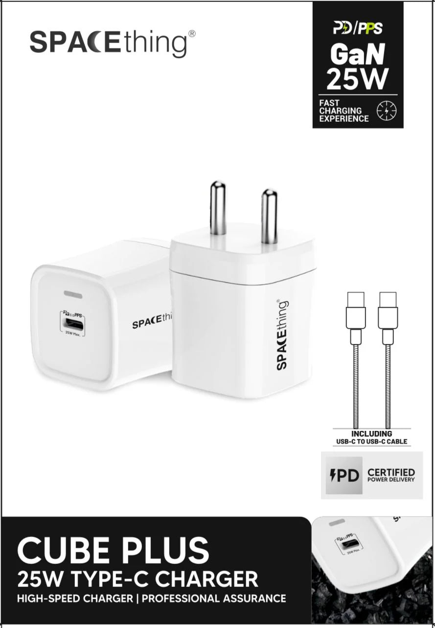 SPACEthing Cube Plus Gan 25 W wall charger + C TO C Cable