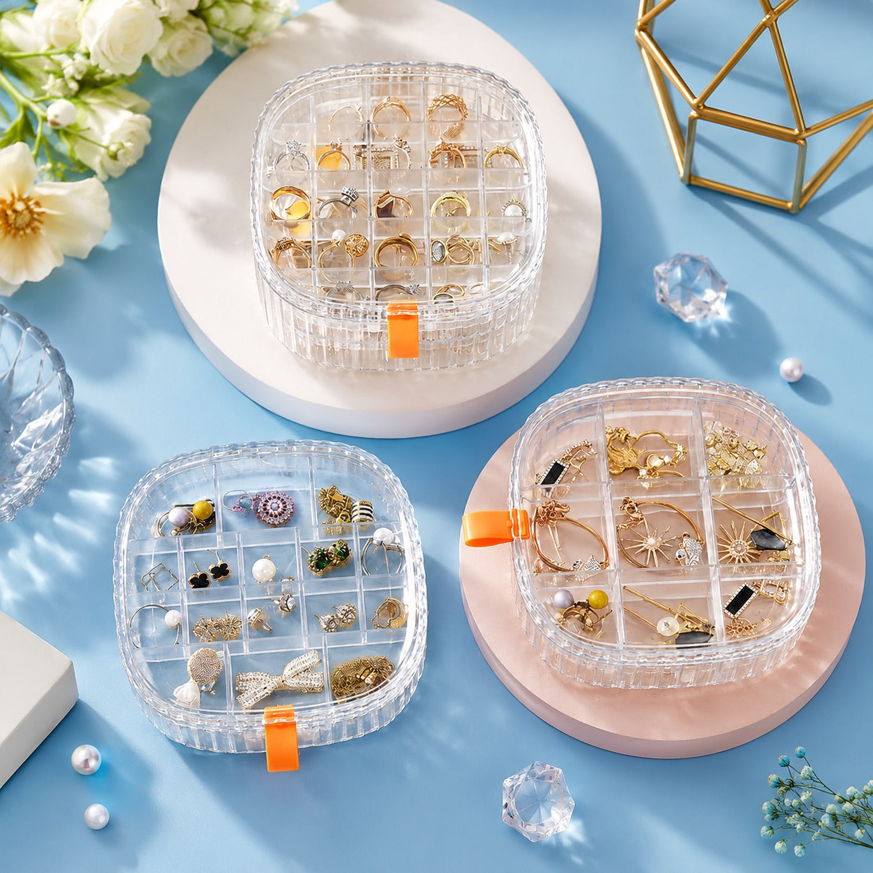 3-Layer Acrylic Jewelry Box | Crystal Clear Stackable Organizer for Rings, Earrings, Necklaces & Bracelets