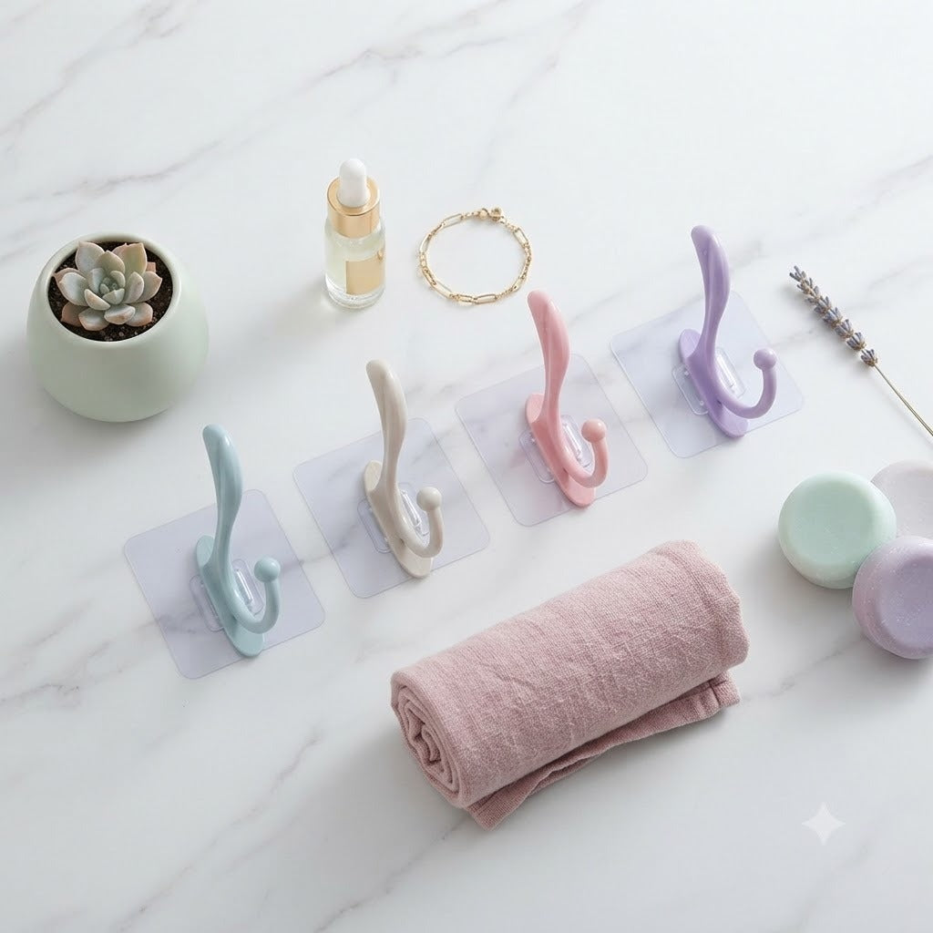 Sticker Towel Hook – Self Adhesive Bathroom & Kitchen Towel Holder (Random color) [Buy 1 Get 1 Free]