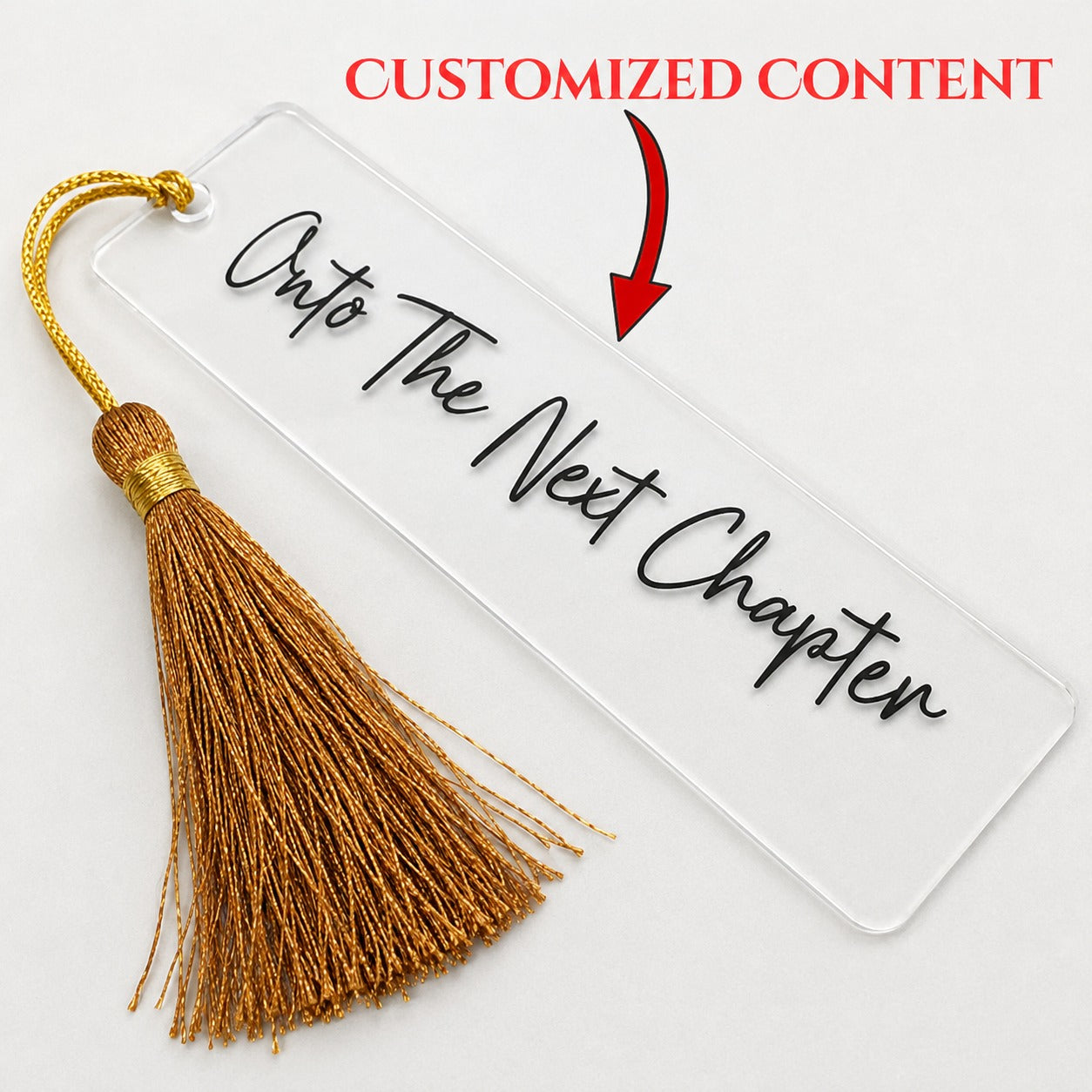 Personalized Clear Acrylic Bookmark with Custom Text & Tassel – Elegant Transparent Book Marker Gift for Readers