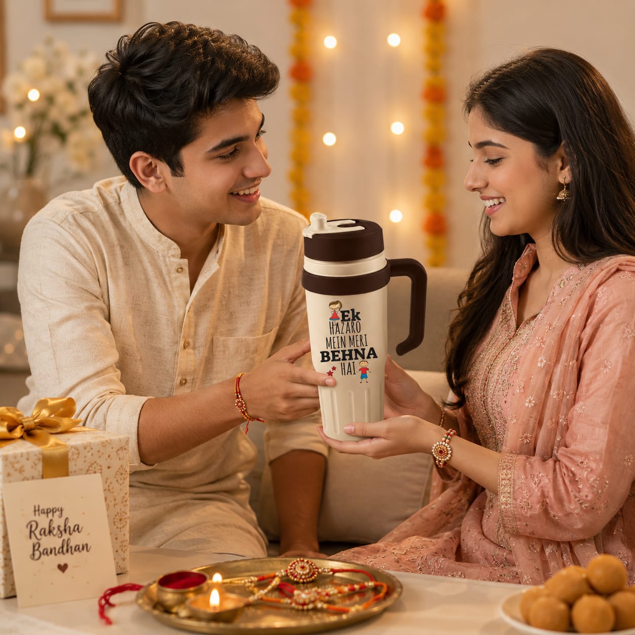 900ml Personalized Insulated Tumbler for Sister | Best Rakhi Gift | Keeps Drinks Hot & Cold