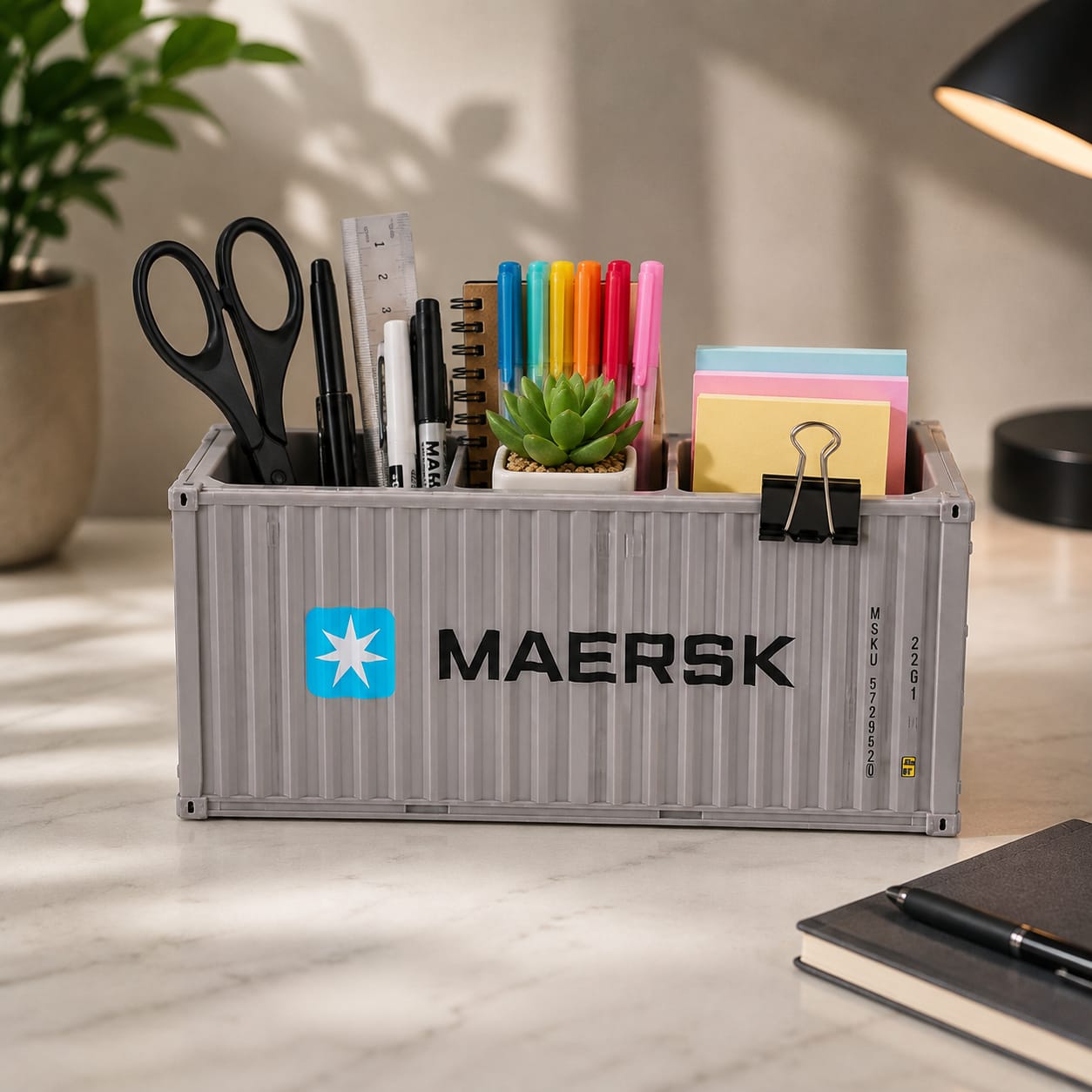 Desk Organizer Office Supplies Multi Function Shipping Container Style Storage Box Pen Pencil Business Card and Remote Control Holder for Office and Home (Gray Color Pack of 1 )