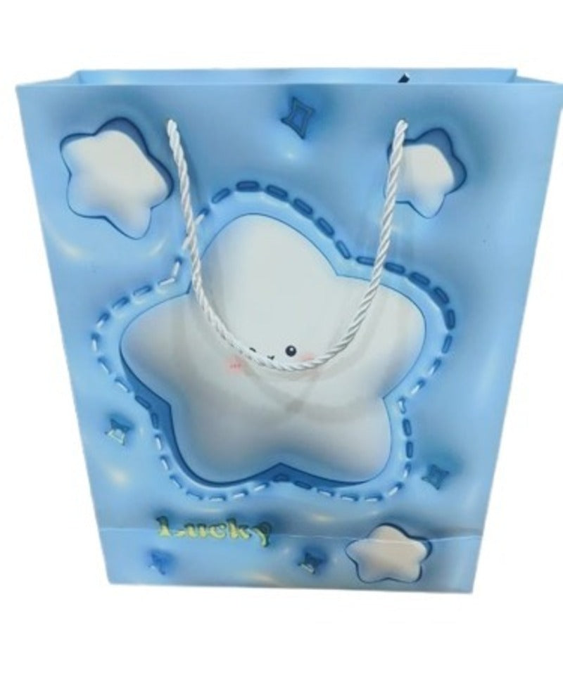 Cute Blue Bag with Star Design – 'Lucky' Printed – Ideal for Birthdays, Baby Showers & Special Occasions