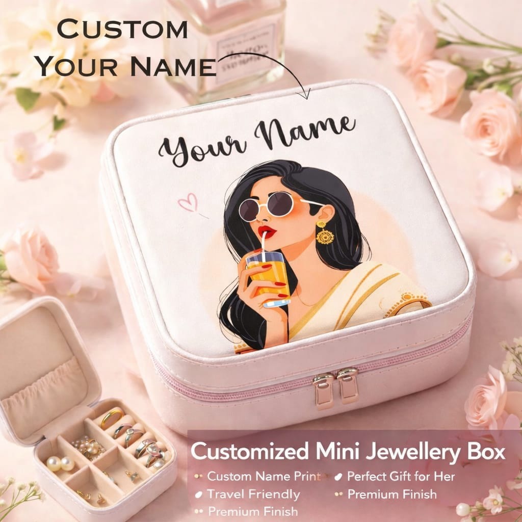 Customized Mini Jewellery Box with Custom Your Name – Personalized Travel Jewelry Organizer for Women (Random color)